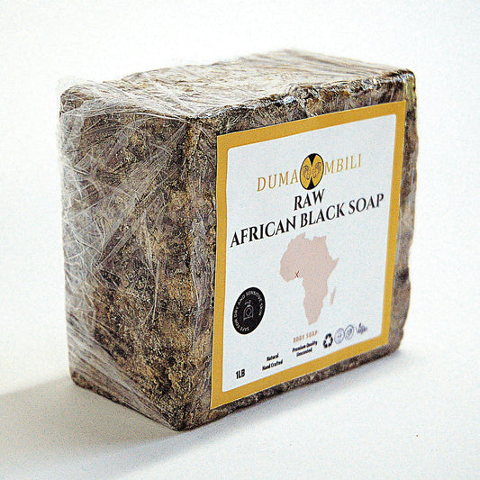 Raw African Black Soap bar, natural handcrafted body soap for dry sensitive skin, 1 lb, wrapped in clear film