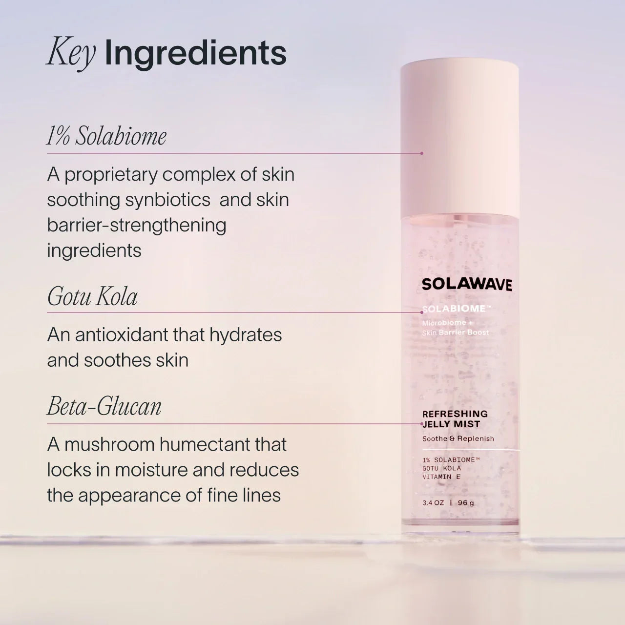 Solawave Refreshing Jelly Mist with Solabiome, Gotu Kola, and Beta-Glucan for hydrated, soothed skin