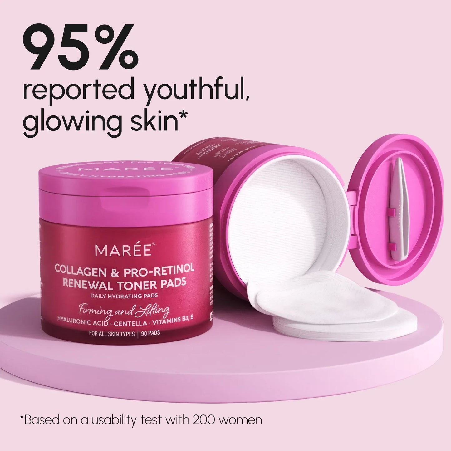 MARÉE Collagen & Pro-Retinol Renewal Toner Pads for youthful glowing skin, firming and lifting with hyaluronic acid