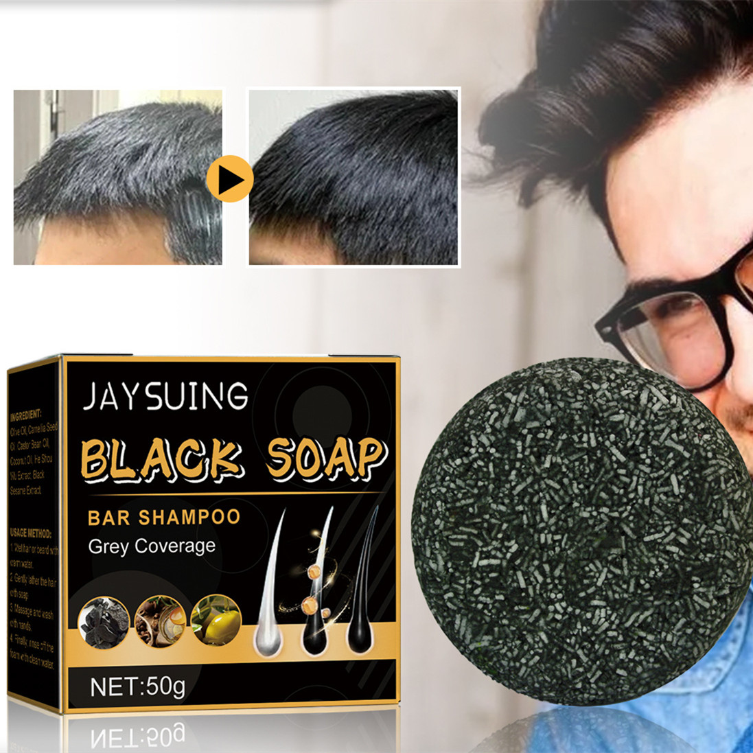 Dense Black Hair Strengthening Shampoo Bar